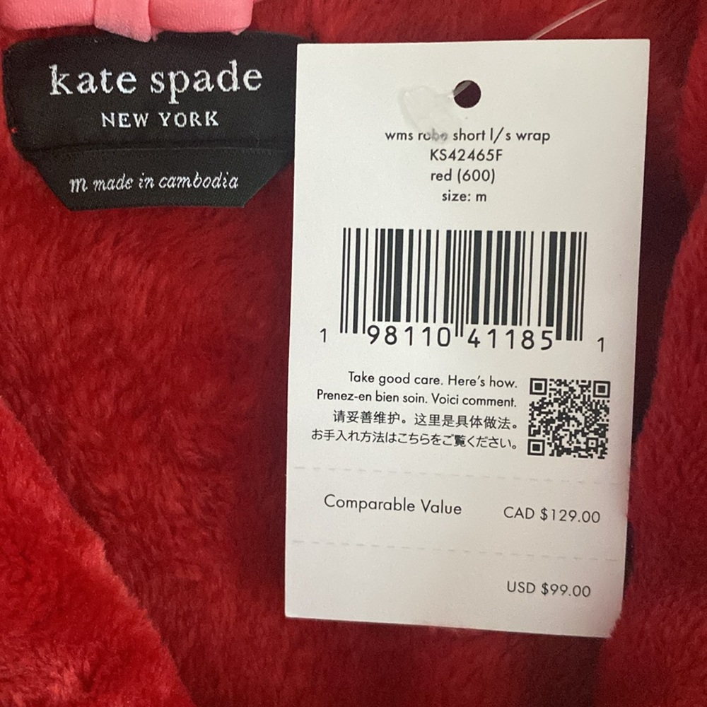 New Kate Spade Red & Pink Chenille Robe - Picture 5 of 5